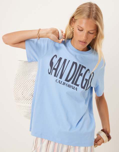 ASOS DESIGN – Niebieski T-shirt o regularnym kroju z grafiką z napisem „San Diego“ - view 1