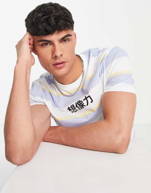 ASOS DESIGN – Niebieski T-shirt o luźnym kroju w paski z nadrukiem na piersi, 3 z 4