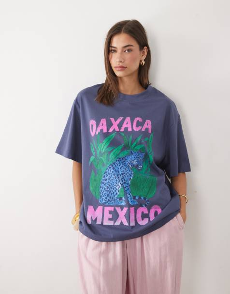 ASOS DESIGN – Niebieski T-shirt oversize z grafiką z panterami i napisem „Oaxaca” - view 1
