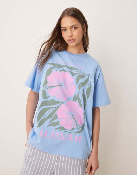 ASOS DESIGN – Niebieski T-shirt oversize z hawajską grafiką - view 1