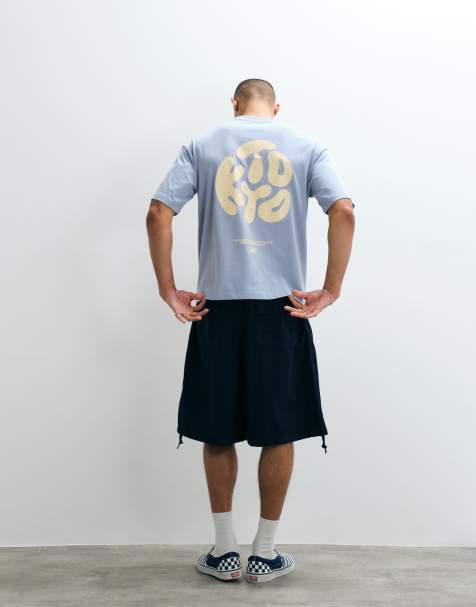 ASOS DESIGN – Niebieski T-shirt oversize z nadrukiem tekstowym „Kyoto” - view 1