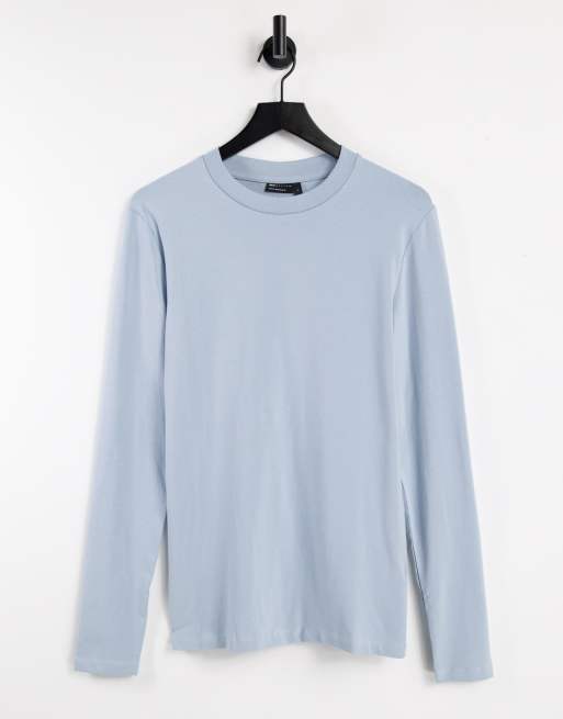 ASOS DESIGN – Niebieski T-shirt z długimi rękawami o kroju podkreślającym sylwetkę