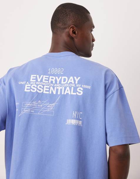 ASOS DESIGN – Niebieski T-shirt z nadrukiem na plecach i efektem sprania - view 1
