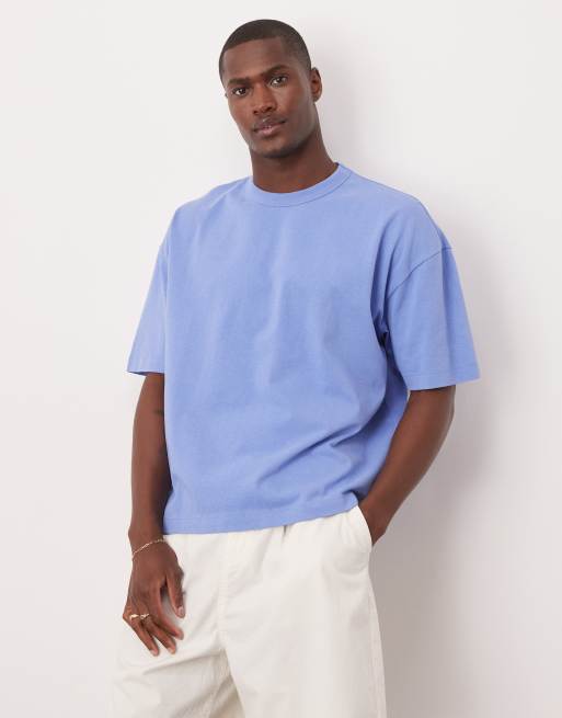 ASOS DESIGN – Niebieski T-shirt z nadrukiem na plecach i efektem sprania , 2 z 4