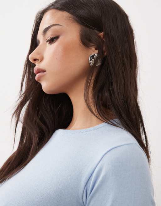 ASOS DESIGN – Niebieski top dzianinowy z rękawami długości 3/4, 3 z 4