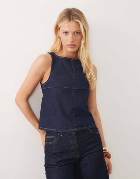 ASOS DESIGN – Niebieski trapezowy top jeansowy z odkrytymi plecami - view 1
