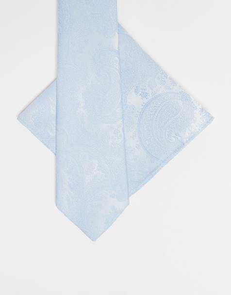ASOS DESIGN – Niebieski zestaw we wzór paisley z krawatem i poszetką - view 1