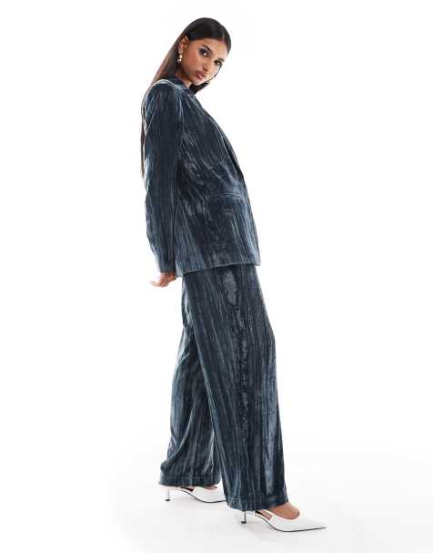 ASOS DESIGN – Niebieski zestaw z gniecionego aksamitu - view 1