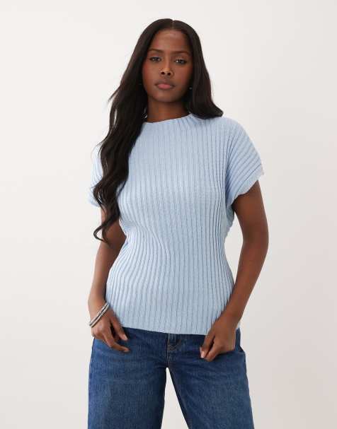 ASOS DESIGN – Niebieski zwężany w talli top dzianinowy z plisami - view 1