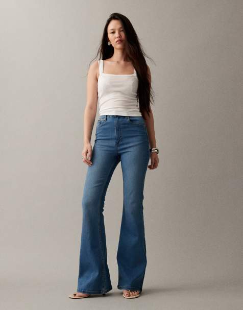 ASOS DESIGN power stretch sculpt flare jeans in mid blue