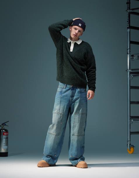 ASOS DESIGN – Niebieskie bardzo luźne jeansy carpenter z efektem przebarwienia - view 1