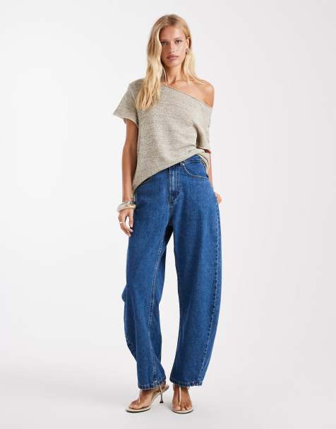 ASOS DESIGN slim barrel jeans in mid blue 