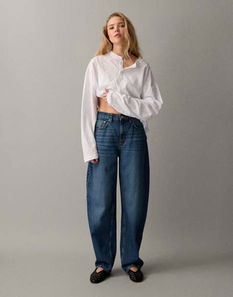 ASOS DESIGN slim barrel jeans in mid blue 