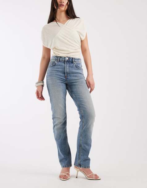 ASOS DESIGN high waisted slim straight jeans in vintage wash 