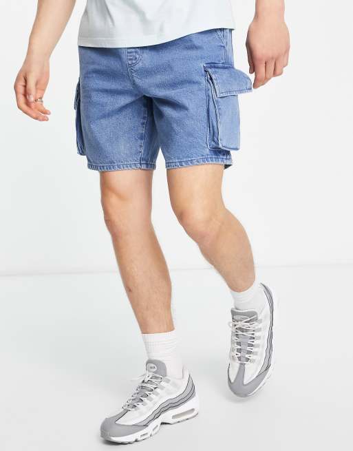 ASOS DESIGN – Niebieskie dopasowane szorty jeansowe o fasonie bojówek z elastyczną talią 