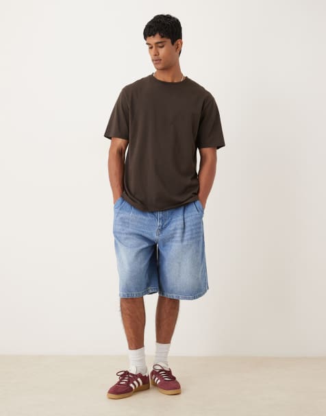 ASOS DESIGN – Niebieskie długie jortsy jeansowe z zakładkami - view 1