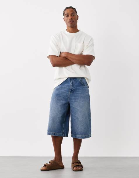 ASOS DESIGN – Niebieskie długie szorty jeansowe z efektem sprania w stylu vintage - view 1