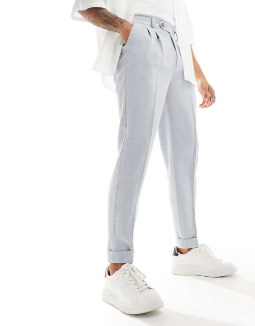 ASOS DESIGN – Niebieskie eleganckie teksturowane spodnie o zwężanym kroju
