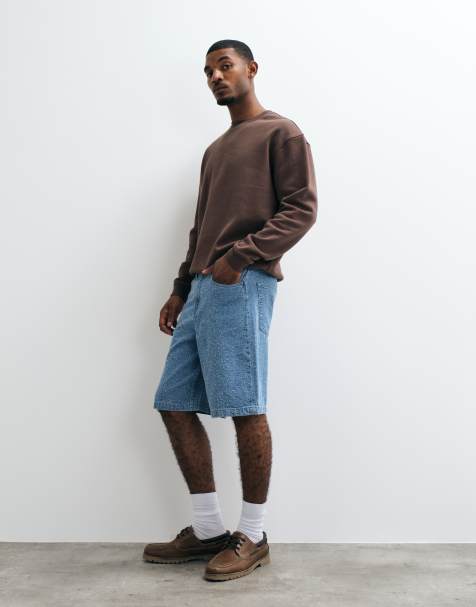 ASOS DESIGN – Niebieskie fakturowane jortsy jeansowe o luźnym kroju - view 1