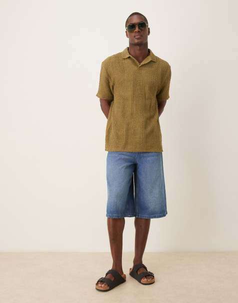 ASOS DESIGN longer length denim jort in mid wash blue