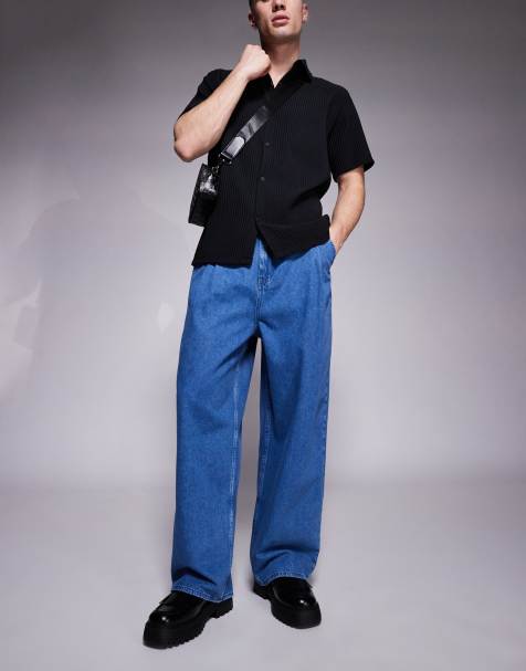 ASOS DESIGN – Niebieskie jeansy baggy oversize z regulacją po bokach - view 1