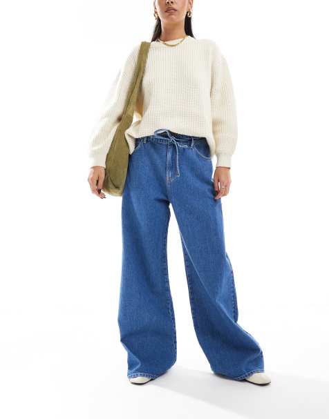 ASOS DESIGN – Niebieskie jeansy baggy z wiązanym paskiem - view 1
