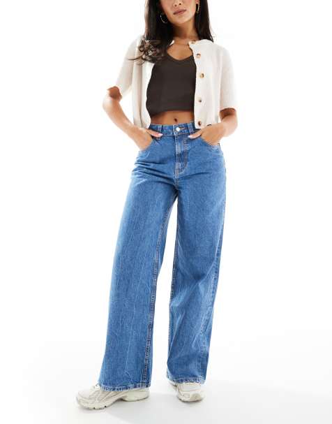 ASOS DESIGN wide leg dad jeans in clean blue