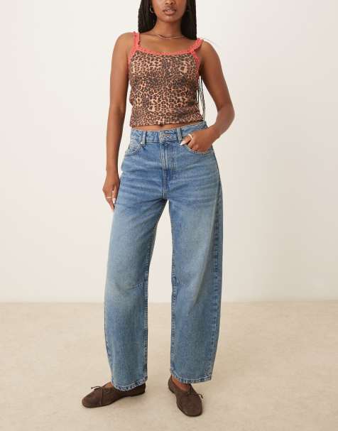 ASOS DESIGN – Niebieskie jeansy do kostek o baryłkowym kroju z regulacją w pasie - view 1
