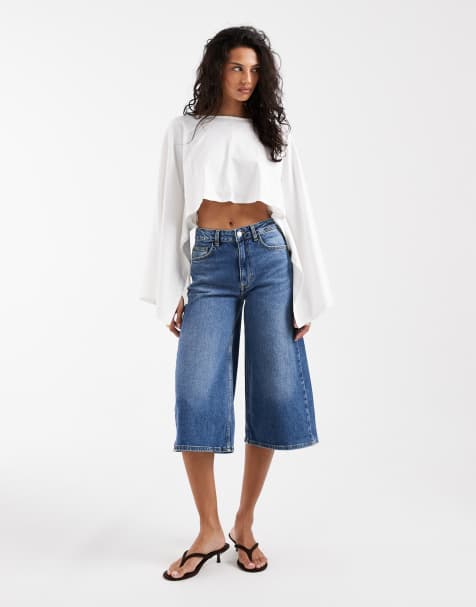 ASOS DESIGN – Niebieskie jeansy kuloty z krótszymi nogawkami - view 1