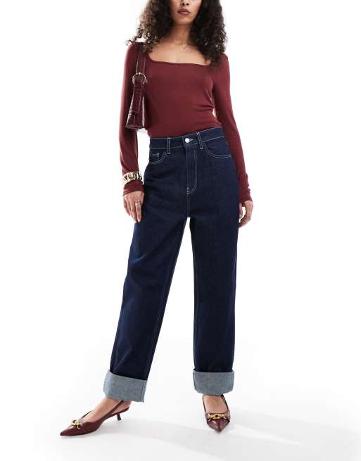 ASOS DESIGN – Niebieskie jeansy mom fit z wysokim stanem