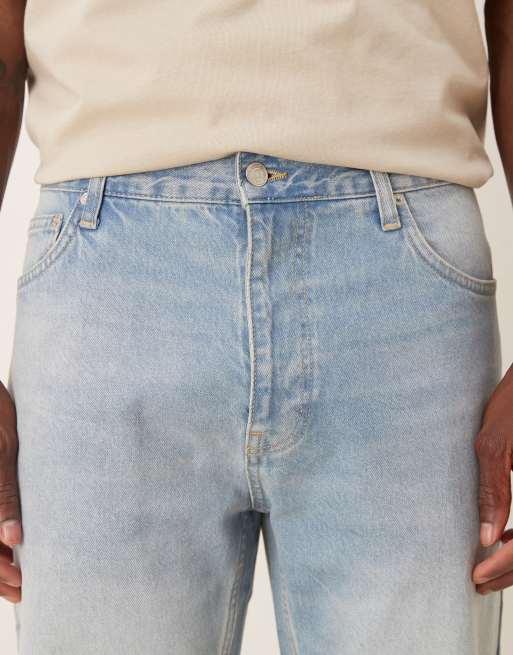 ASOS DESIGN – Niebieskie jeansy o prostym kroju z przetarciami , 5 z 5