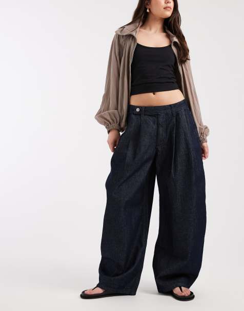 ASOS DESIGN – Niebieskie jeansy oversize z obniżonym stanem z zaokrąglonymi nogawkami - view 1