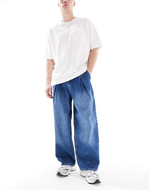 ASOS DESIGN – Niebieskie jeansy z bardzo szerokimi nogawkami i zakładkami - view 1