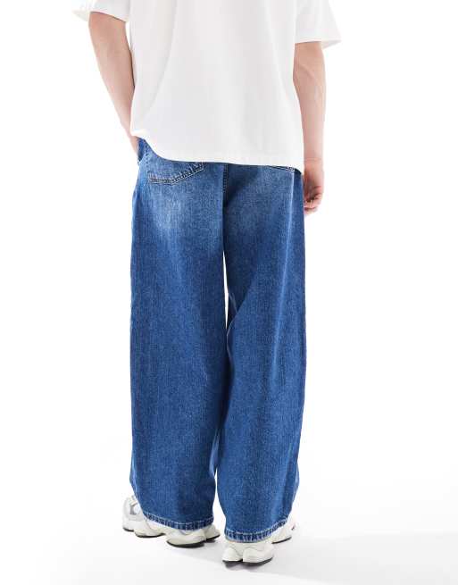 ASOS DESIGN – Niebieskie jeansy z bardzo szerokimi nogawkami i zakładkami, 3 z 5