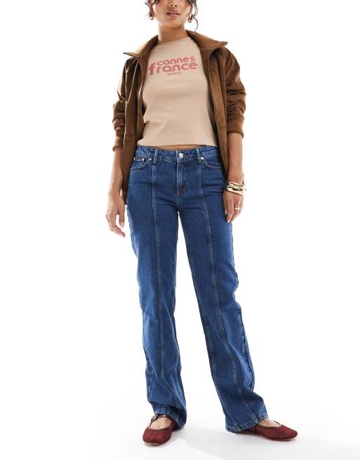 ASOS DESIGN – Niebieskie jeansy z ozdobnymi szwami