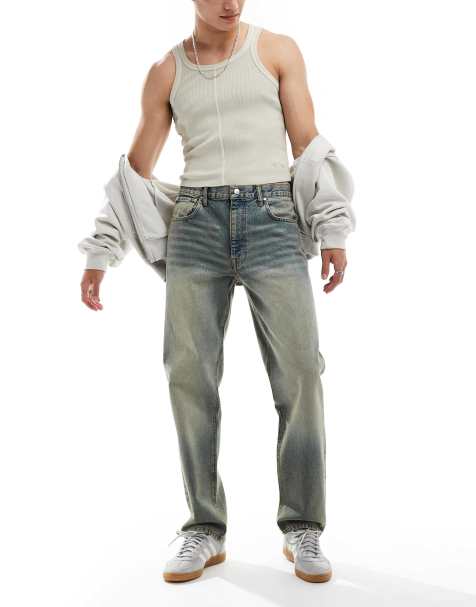ASOS DESIGN – Niebieskie jeansy z prostymi nogawkami i efektem przebarwienia - view 1