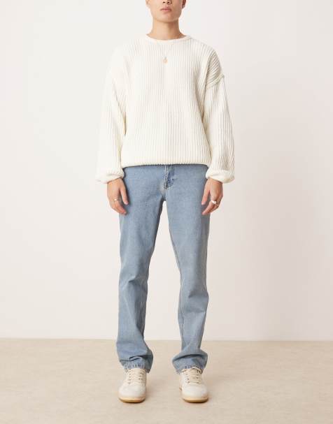 ASOS DESIGN – Niebieskie jeansy z prostymi nogawkami i efektem sprania - view 1