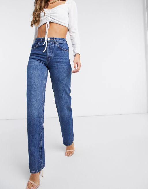 ASOS DESIGN – Niebieskie jeansy z prostymi nogawkami i średnim stanem w stylu lat 90. – MBLUE