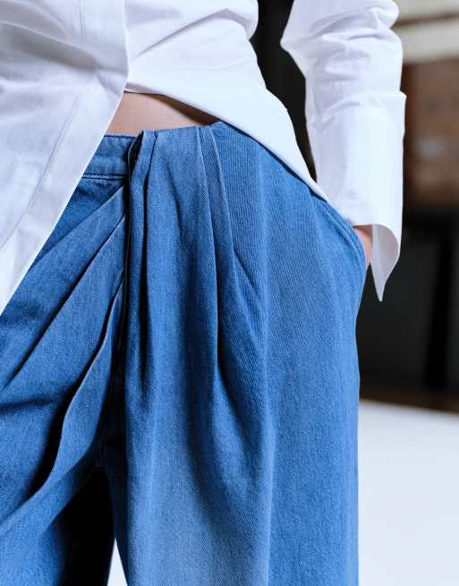 ASOS DESIGN – Niebieskie jeansy z szerokimi nogawkami i drapowanym przodem, 2 z 5