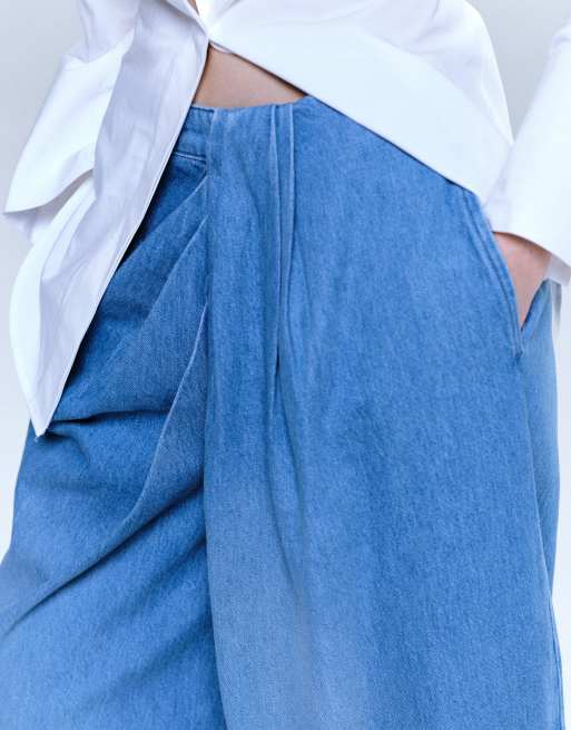 ASOS DESIGN – Niebieskie jeansy z szerokimi nogawkami i drapowanym przodem, 5 z 5
