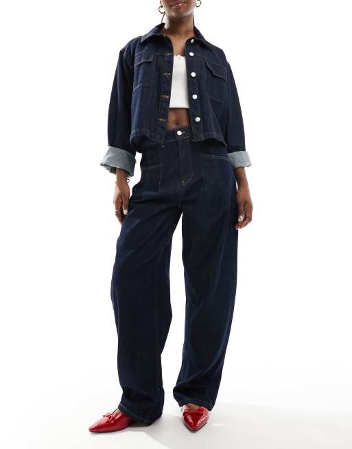 ASOS DESIGN – Niebieskie jeansy z wysokim stanem, baryłkowatymi nogawkami i zakładkami
