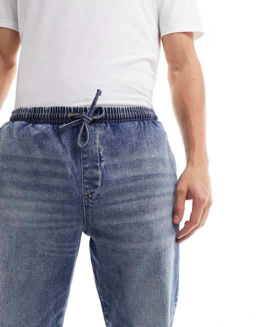 ASOS DESIGN – Niebieskie joggersy jeansowe ściągane na sznurek, 5 z 5