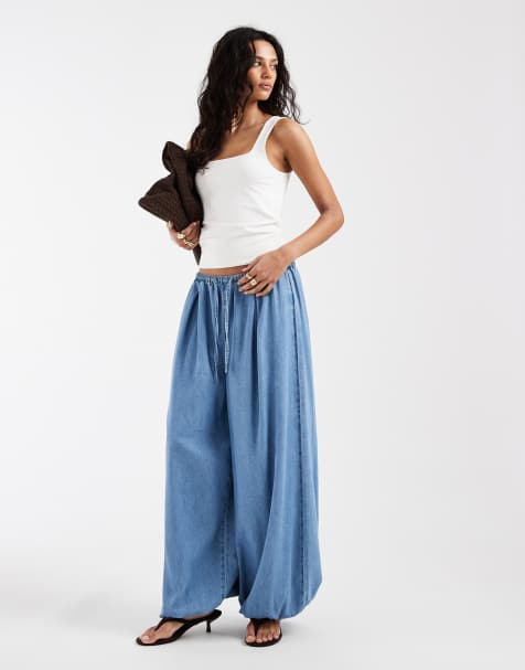 ASOS DESIGN – Niebieskie lekkie spodnie z balonowymi nogawkami - view 1