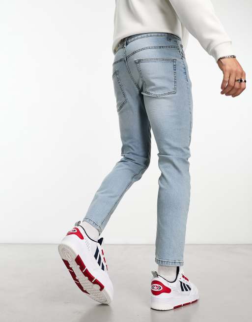 ASOS DESIGN – Niebieskie, lekko sprane jeansy ze zwężanymi nogawkami, 3 z 4