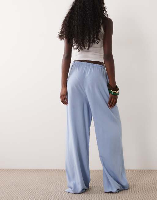 ASOS DESIGN – Niebieskie, lniane spodnie z szerokimi nogawkami, 5 z 5