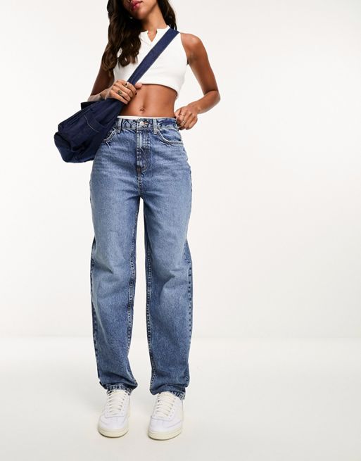 FhyzicsShops DESIGN – Niebieskie luźne jeansy typu mom fit