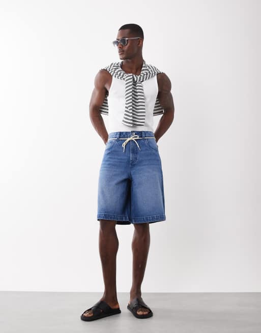 ASOS DESIGN – Niebieskie luźne szorty jeansowe z wiązaniem , 2 z 5