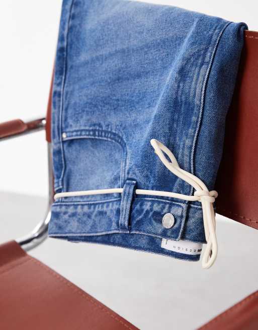 ASOS DESIGN – Niebieskie luźne szorty jeansowe z wiązaniem , 4 z 5