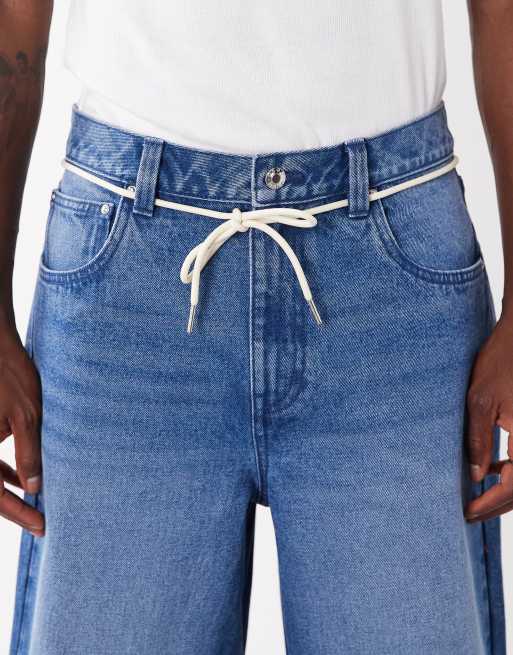 ASOS DESIGN – Niebieskie luźne szorty jeansowe z wiązaniem , 5 z 5