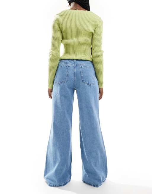 ASOS DESIGN – Niebieskie miękkie jeansy z szerokimi nogawkami, 2 z 5